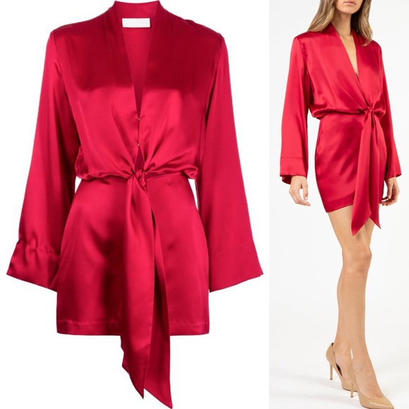 Michelle Mason Dresses & Skirts - Michelle Mason 100% Silk Kimono Tie Mini Dress in Ruby Red Size 0